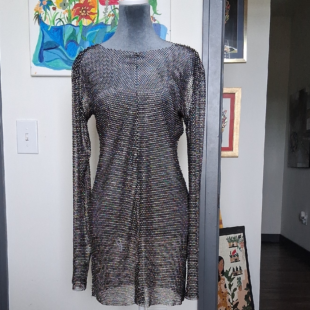 Zara Black Metallic Sheer Tunic